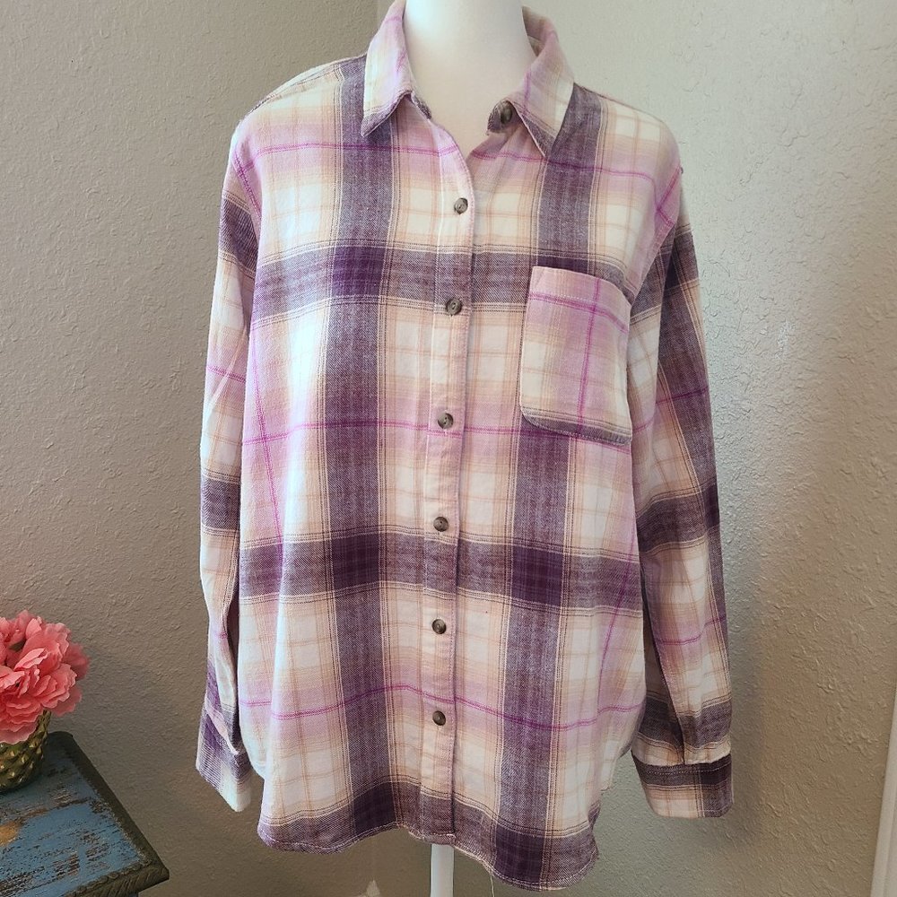 Universal Thread Purple and Cream Button Down Flannel NWOT
